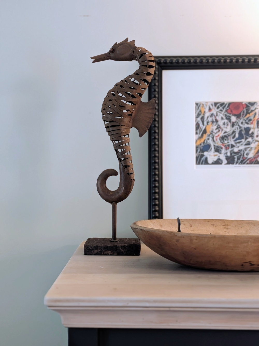 Industrial Metal Seahorse Statue Sculpture Coastal Beach Decor Tabletop